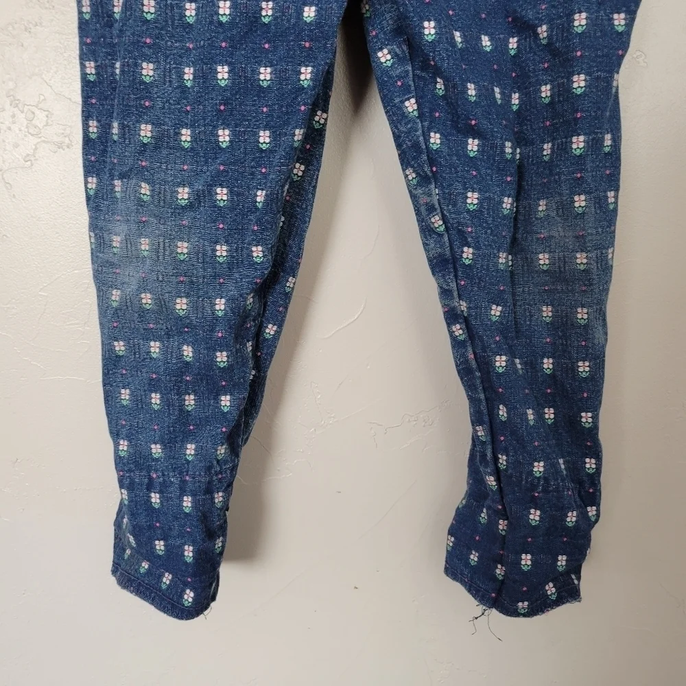 OshKosh B'gosh Vintage Overalls Toddler Girl 4T Blue Denim Embroidered Tulips 90